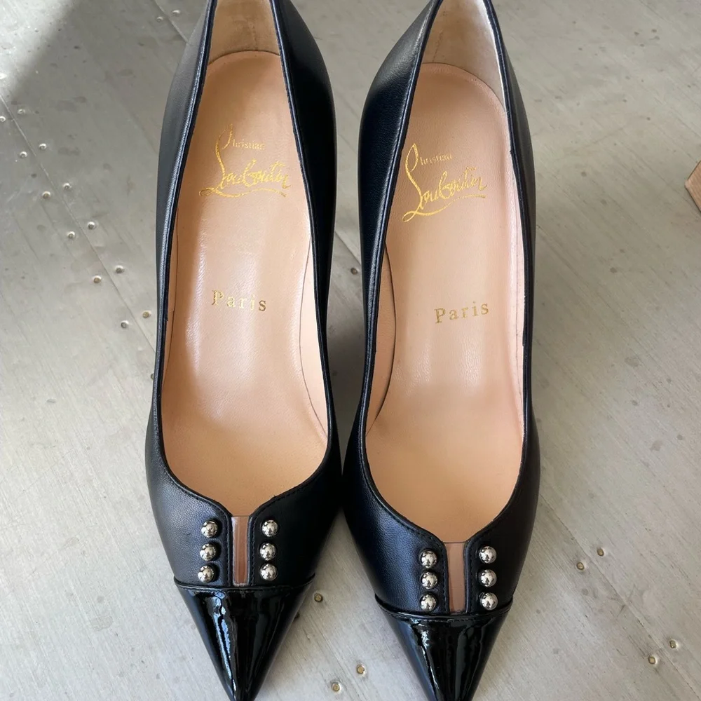 christian louboutin predupump black leather stiletto 85mm sz 35 pump - Picture 5 of 9